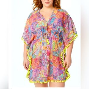 🆕 Women's Bleu Rod Beattie Plus Size Pom-Pom Trim Cover-Up 2x